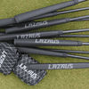 Lazrus LAZ2 zero torque mallet grips in Black finish showing front view with the Lazrus logo embossed & Lazrus gray & black headcovers